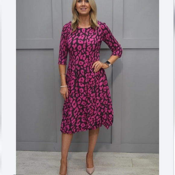 Alquema 3/4 Sleeve Smash Pocket Dress - PINK LEOPARD Size 0 US 2-4 Handmade - Picture 1 of 11